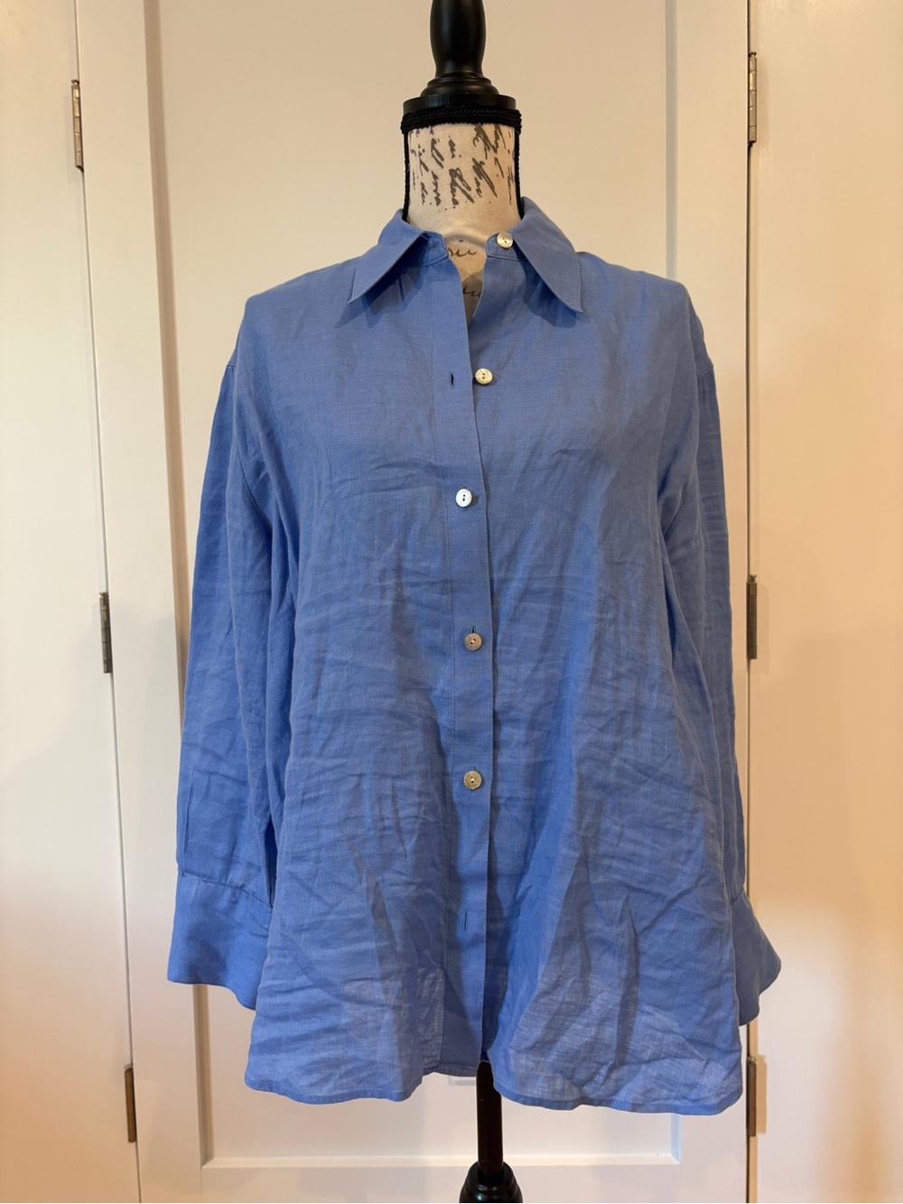 Vince 100% Linen Button-Down Shirt Blue Sz L Sleeves 21.5